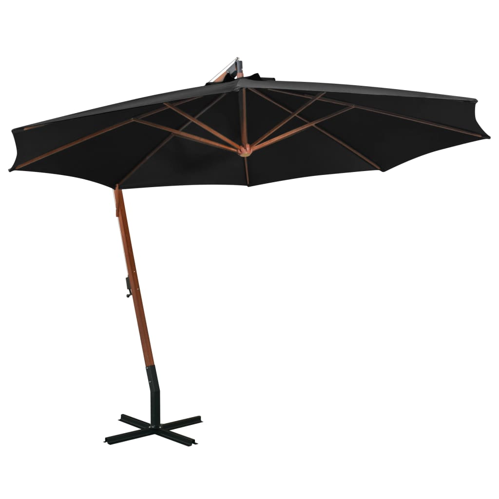 Hanging Garden Parasol | Black | Fir Wood, Bamboo, Polyester, Iron