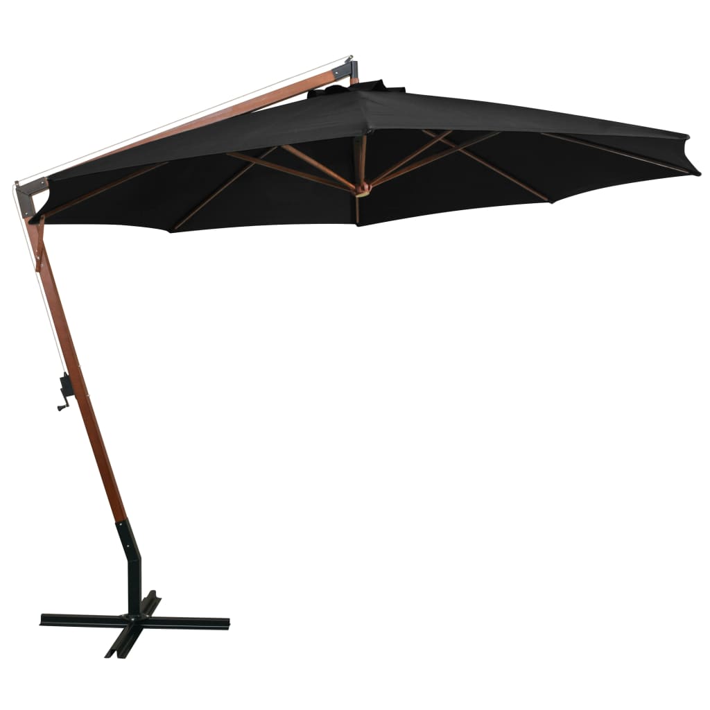 Hanging Garden Parasol | Black | Fir Wood, Bamboo, Polyester, Iron
