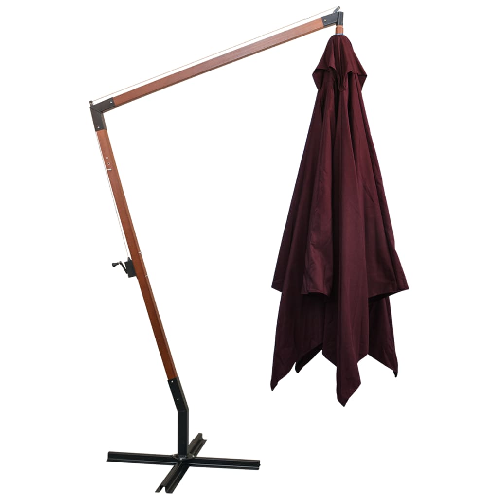 Hanging Garden Parasol with Pole Bordeaux Red 3x3 m Solid Fir Wood
