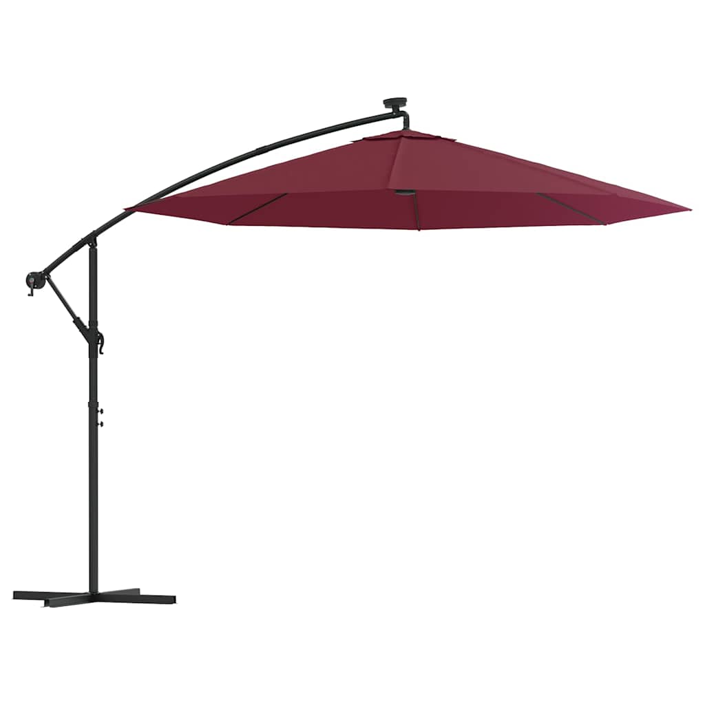 Cantilever Garden Parasol with LED Lights and Steel Pole Wine Red