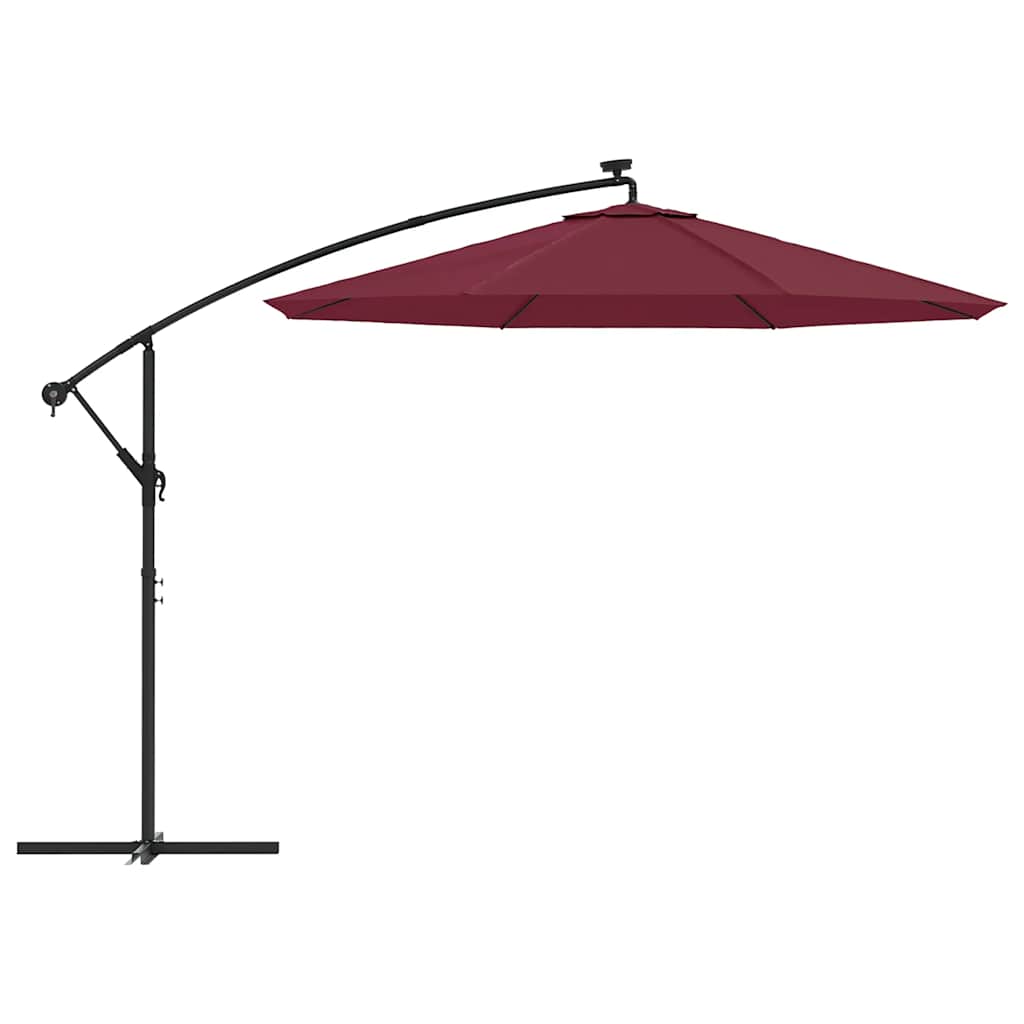 Cantilever Garden Parasol with LED Lights and Steel Pole Wine Red