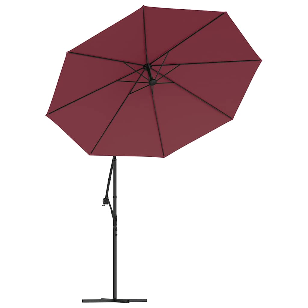 Cantilever Garden Parasol with LED Lights and Steel Pole Wine Red