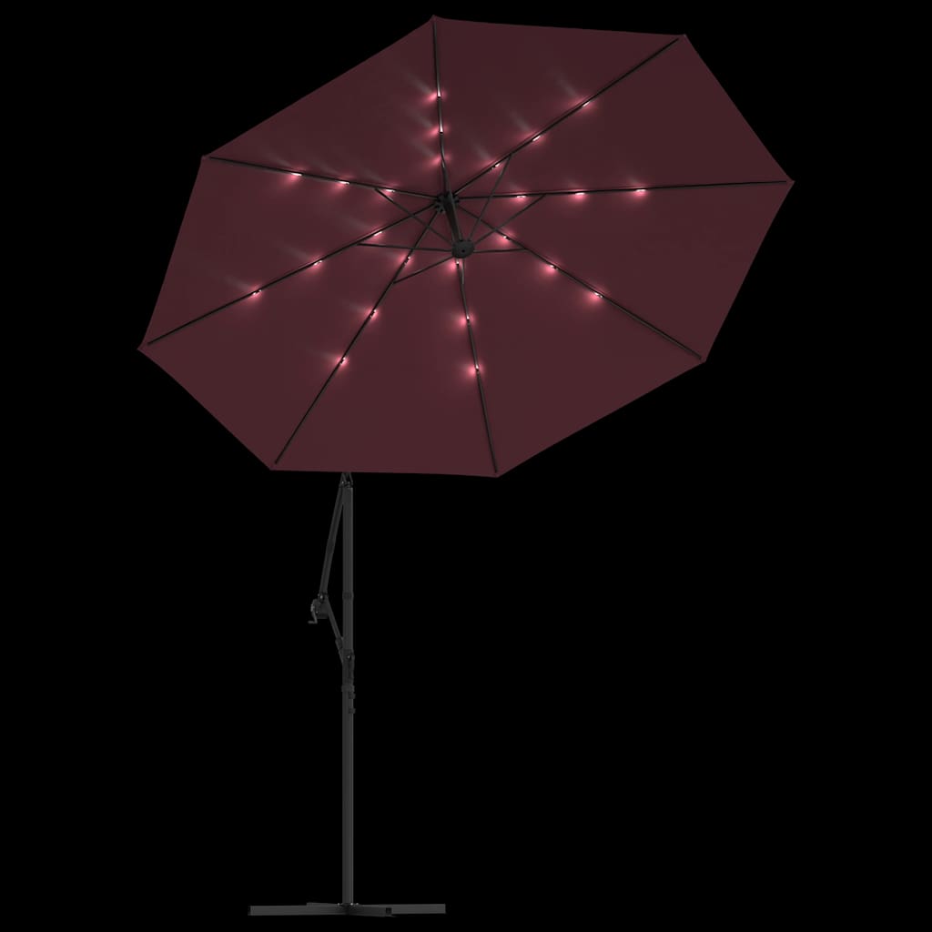 Cantilever Garden Parasol with LED Lights and Steel Pole Wine Red