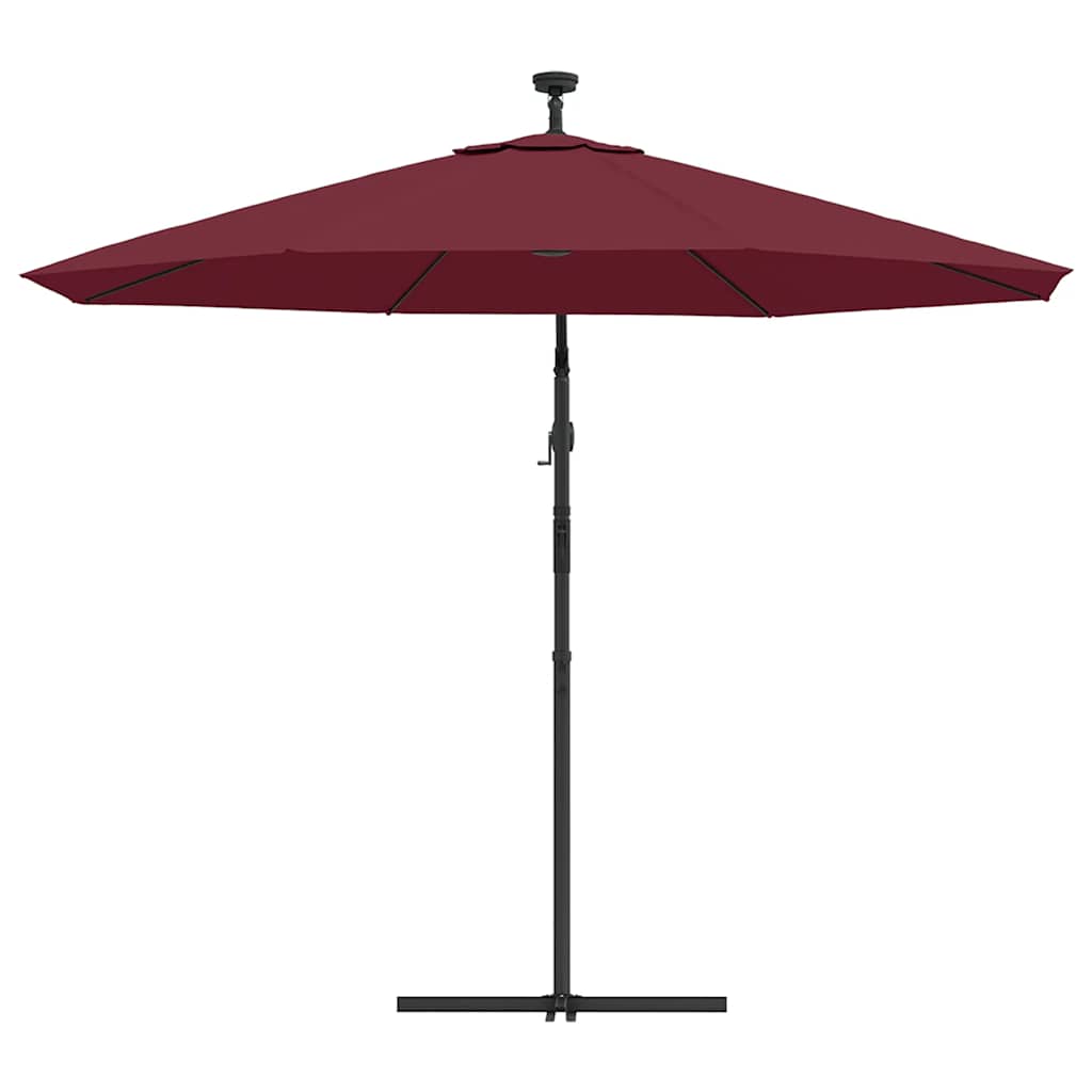 Cantilever Garden Parasol with LED Lights and Steel Pole Wine Red