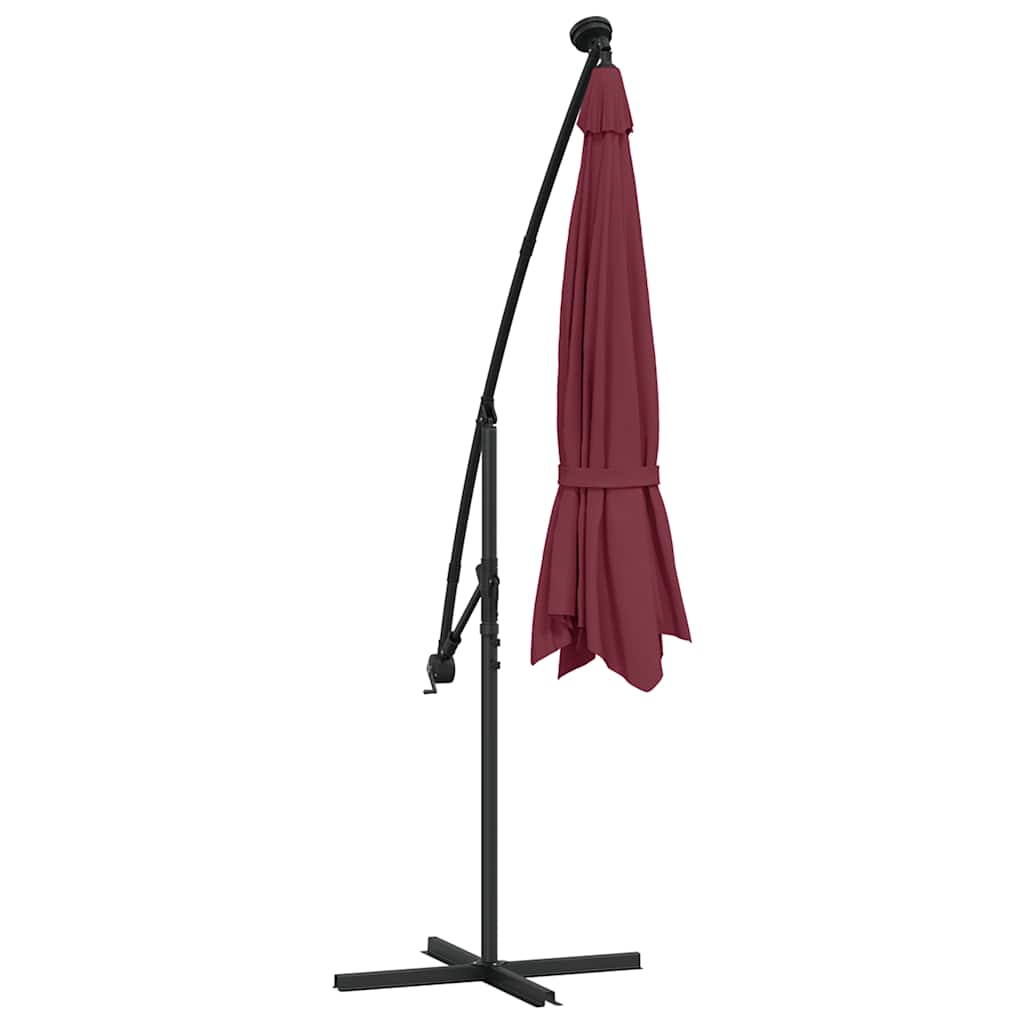 Cantilever Garden Parasol with LED Lights and Steel Pole Wine Red
