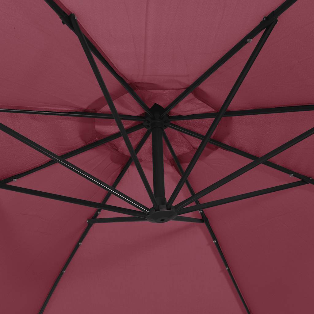 Cantilever Garden Parasol with LED Lights and Steel Pole Wine Red