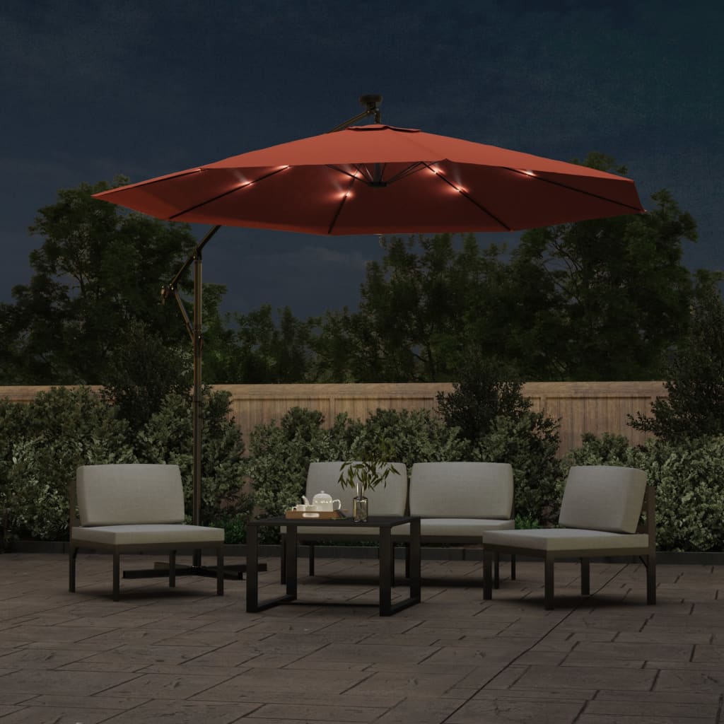 vidaXL Cantilever Garden Parasol with LED Lights and Steel Pole Terracotta