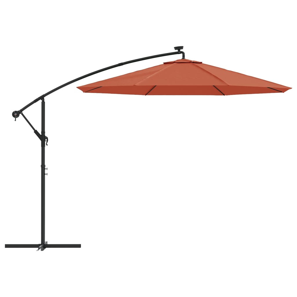 vidaXL Cantilever Garden Parasol with LED Lights and Steel Pole Terracotta