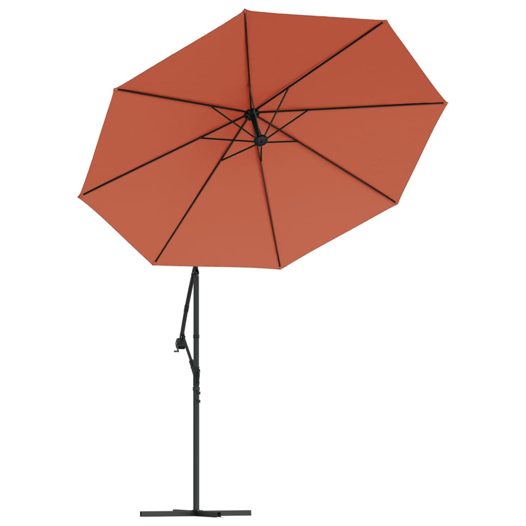 vidaXL Cantilever Garden Parasol with LED Lights and Steel Pole Terracotta