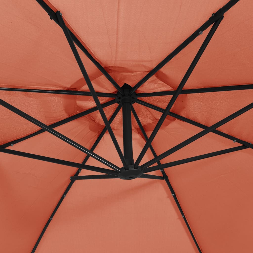 vidaXL Cantilever Garden Parasol with LED Lights and Steel Pole Terracotta