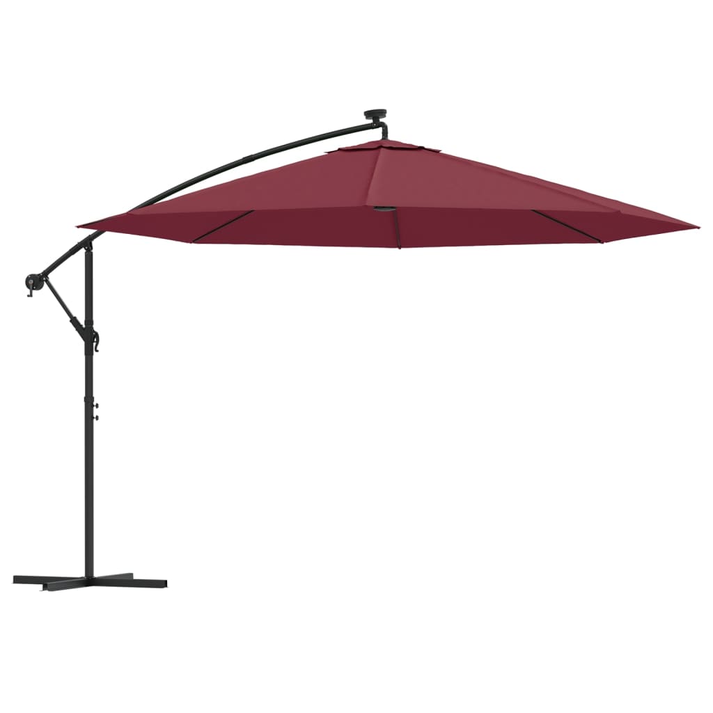 vidaXL Cantilever Garden Parasol with LED Lights Bordeaux Red 350 cm