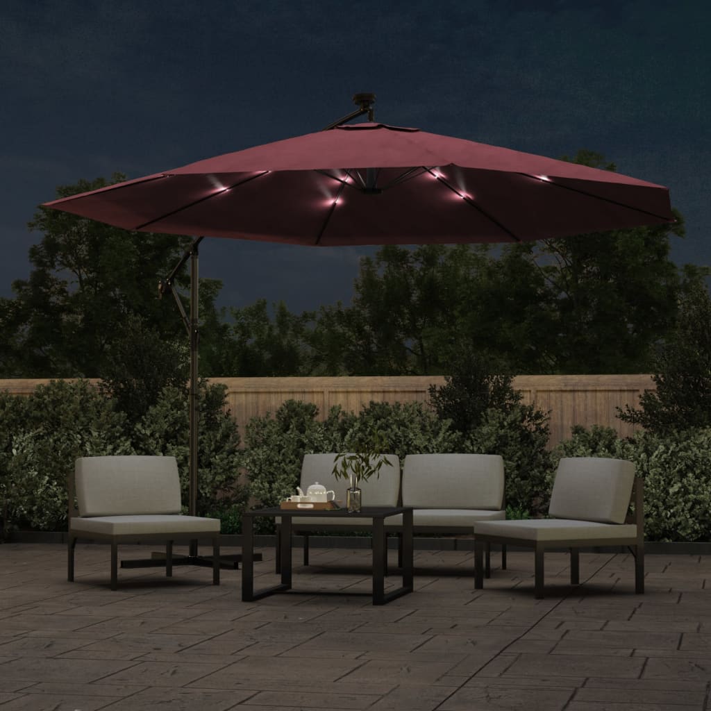 vidaXL Cantilever Garden Parasol with LED Lights Bordeaux Red 350 cm