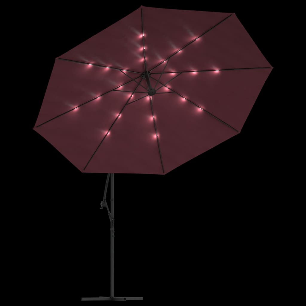 vidaXL Cantilever Garden Parasol with LED Lights Bordeaux Red 350 cm