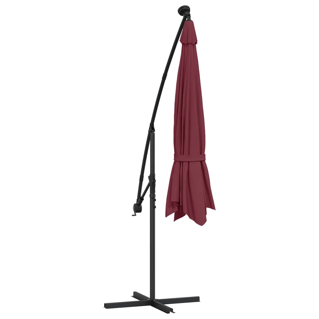 vidaXL Cantilever Garden Parasol with LED Lights Bordeaux Red 350 cm