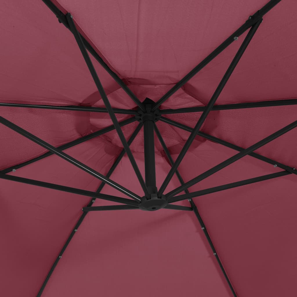 vidaXL Cantilever Garden Parasol with LED Lights Bordeaux Red 350 cm