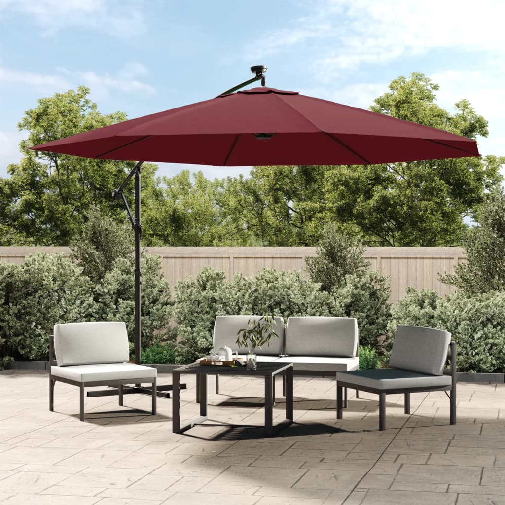 vidaXL Cantilever Garden Parasol with LED Lights Bordeaux Red 350 cm