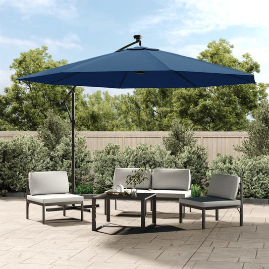 Cantilever Garden Parasol with LED Lights Azure Blue 350 cm