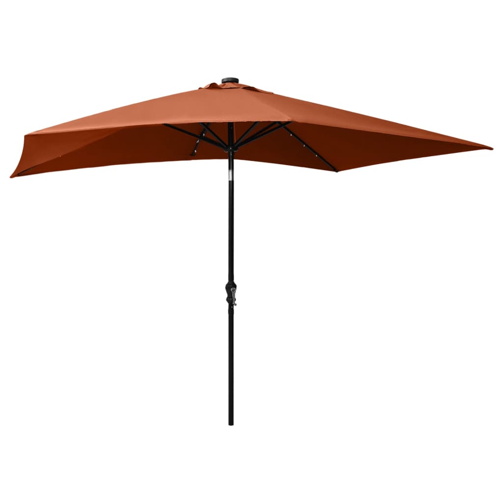 vidaXL Garden Parasol with LEDs and Steel Pole Terracotta 2x3 m