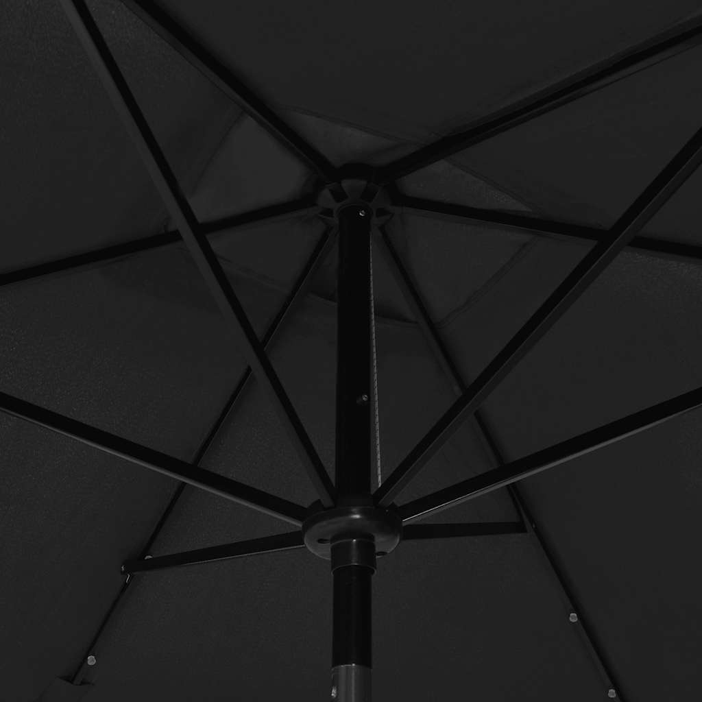 Garden Parasol with LEDs and Steel Pole Black 2x3 m