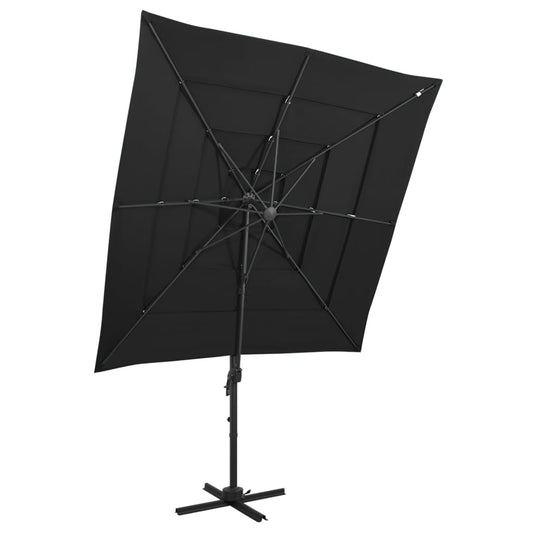 vidaXL 4-Tier Garden Parasol with Aluminium Pole Black 250x250 cm