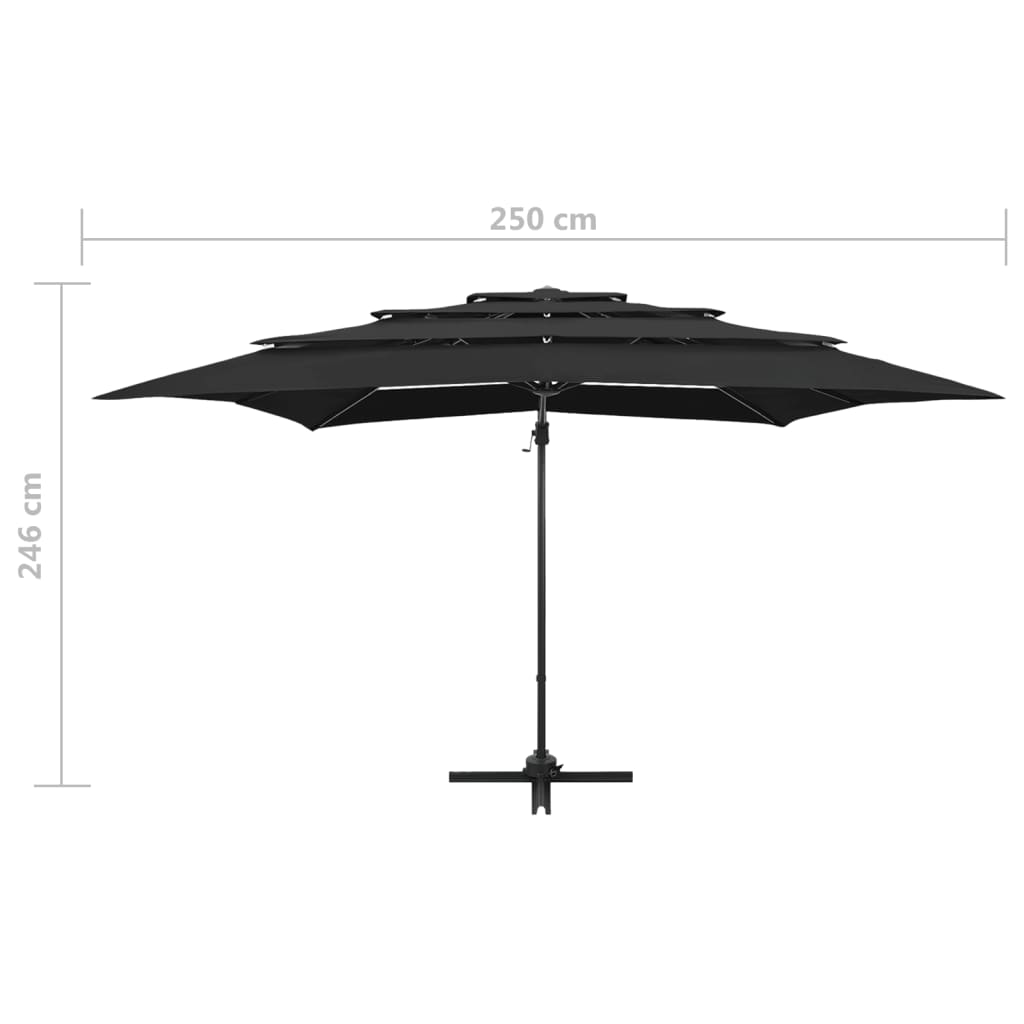 vidaXL 4-Tier Garden Parasol with Aluminium Pole Black 250x250 cm