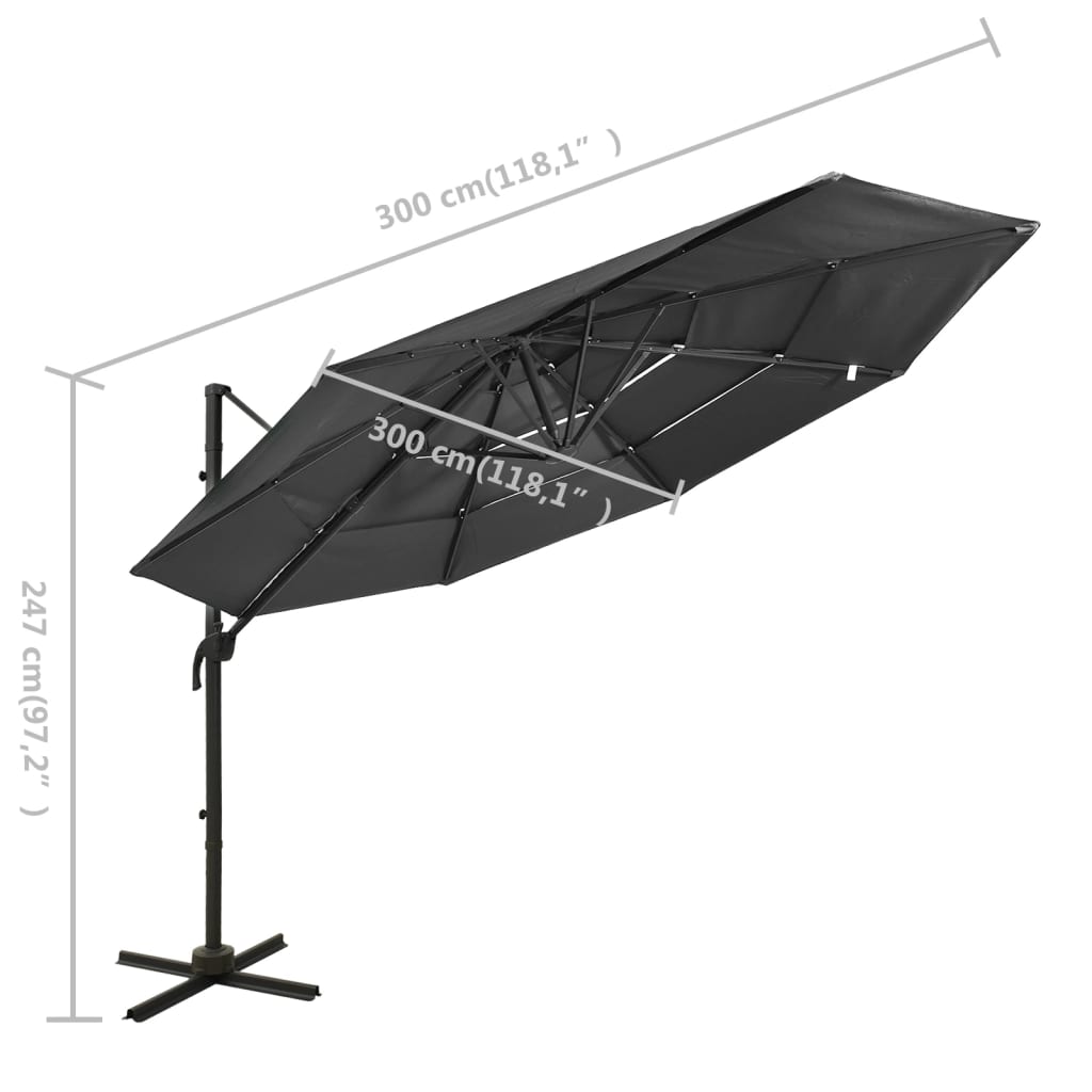 Garden Parasol | Anthracite | Polyester, Powder-Coated Aluminium | 3x3 m