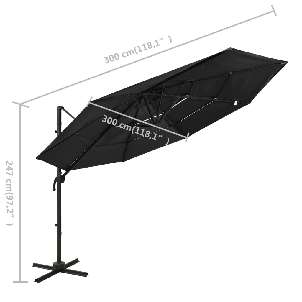 Garden Parasol | Black | Polyester | 3x3 meters | Foldable