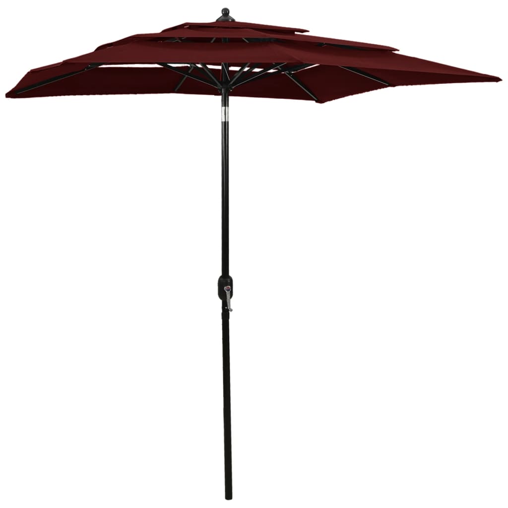 vidaXL 3-Tier Garden Parasol with Aluminium Pole Bordeaux Red 2x2 m