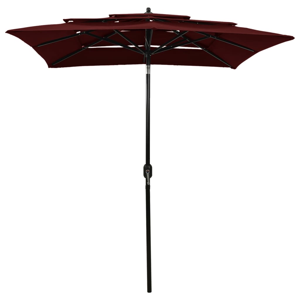 vidaXL 3-Tier Garden Parasol with Aluminium Pole Bordeaux Red 2x2 m