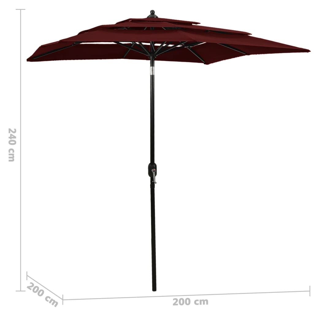 vidaXL 3-Tier Garden Parasol with Aluminium Pole Bordeaux Red 2x2 m