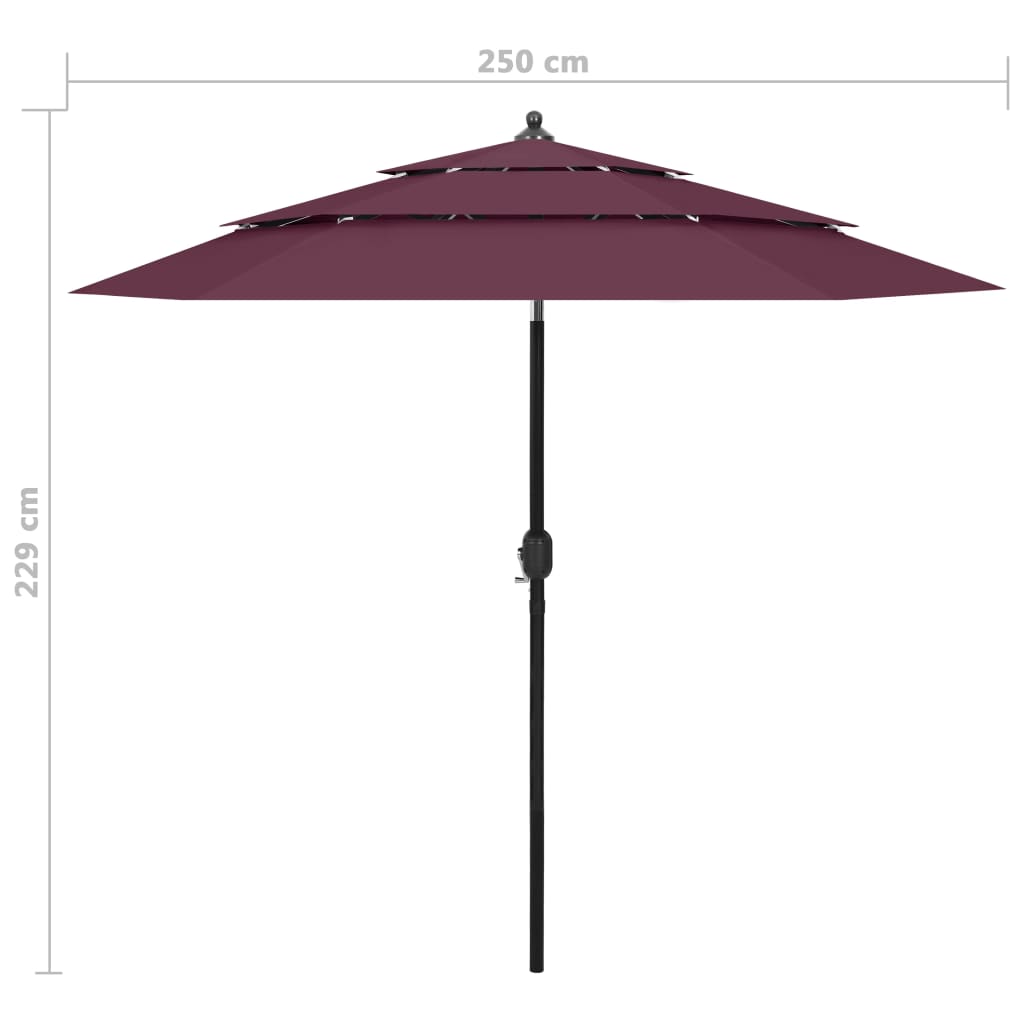 vidaXL 3-Tier Garden Parasol with Aluminium Pole Bordeaux Red 2.5 m