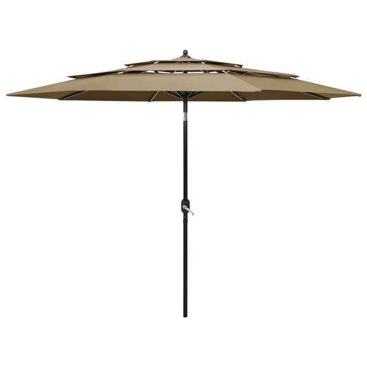 vidaXL 3-Tier Garden Parasol with Aluminium Pole Taupe 3 m