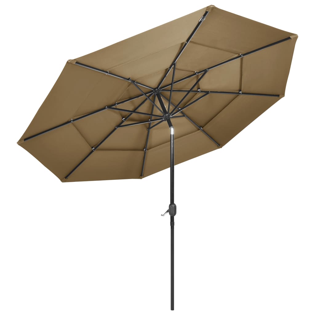 vidaXL 3-Tier Garden Parasol with Aluminium Pole Taupe 3 m