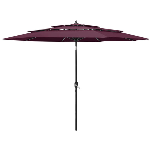 vidaXL 3-Tier Garden Parasol with Aluminium Pole Bordeaux Red 3 m