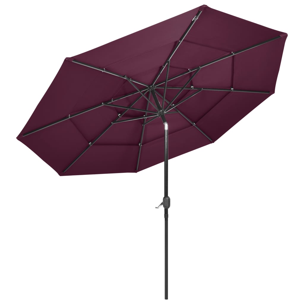 vidaXL 3-Tier Garden Parasol with Aluminium Pole Bordeaux Red 3 m