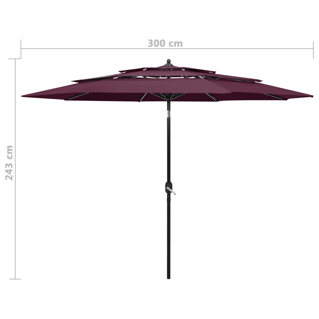 vidaXL 3-Tier Garden Parasol with Aluminium Pole Bordeaux Red 3 m