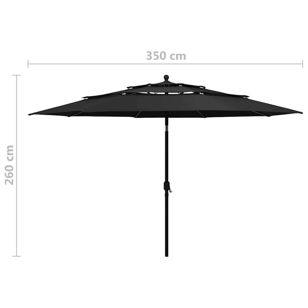 3-Tier Garden Parasol with Aluminium Pole Black 3.5 m