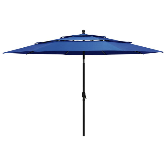 vidaXL 3-Tier Garden Parasol with Aluminium Pole Azure Blue 3.5 m