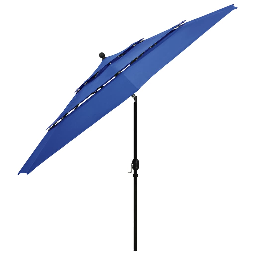 vidaXL 3-Tier Garden Parasol with Aluminium Pole Azure Blue 3.5 m