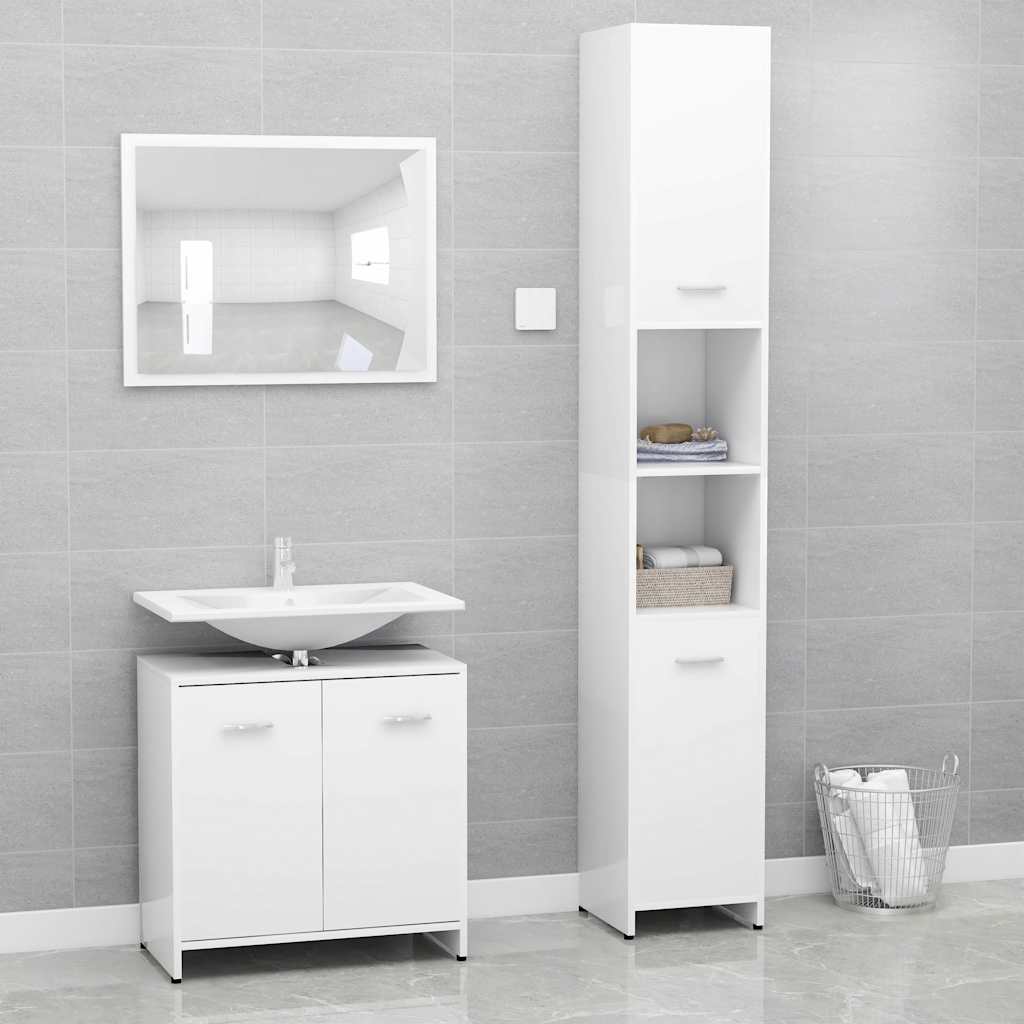 3 Piece Bathroom Furniture Set White Engineered Wood