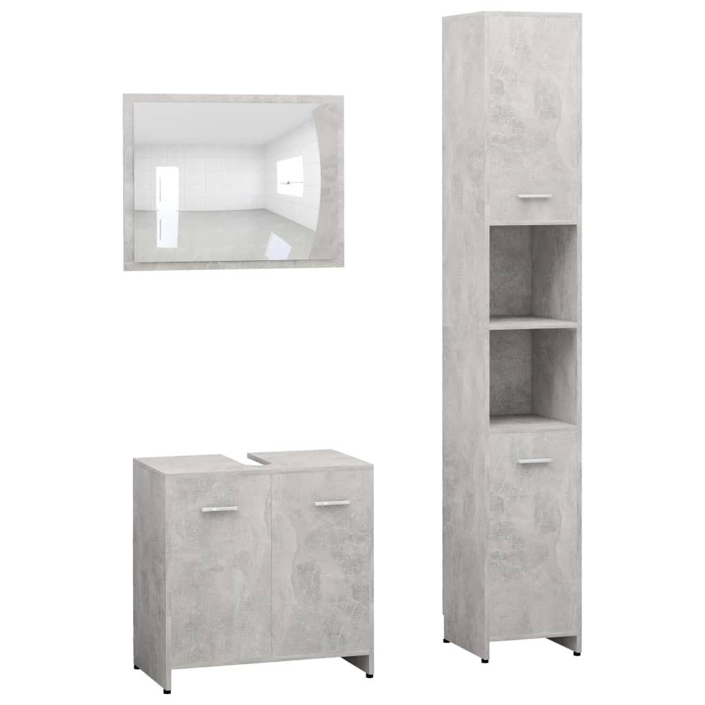 vidaXL 3 Piece Bathroom Furniture Set Concrete Grey Engineered Wood