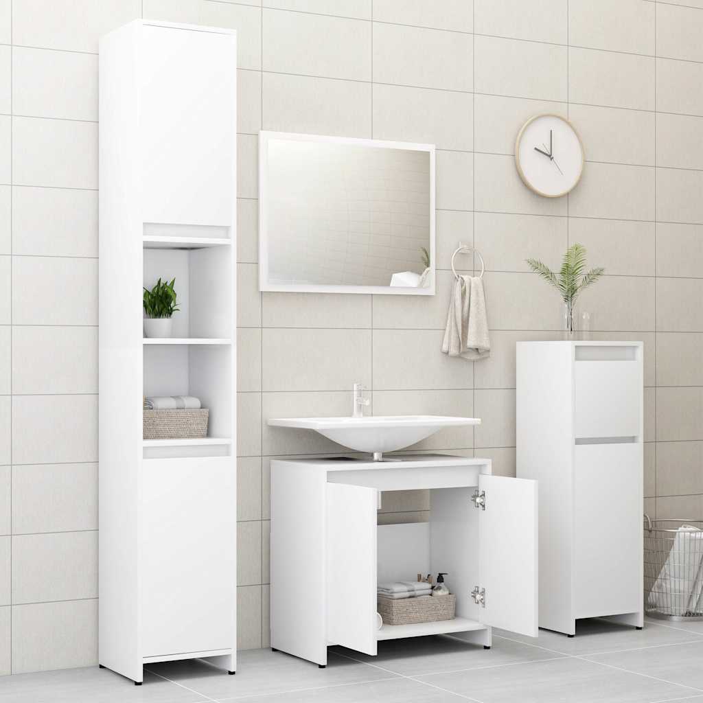 3 Piece Bathroom Furniture Set White Engineered Wood