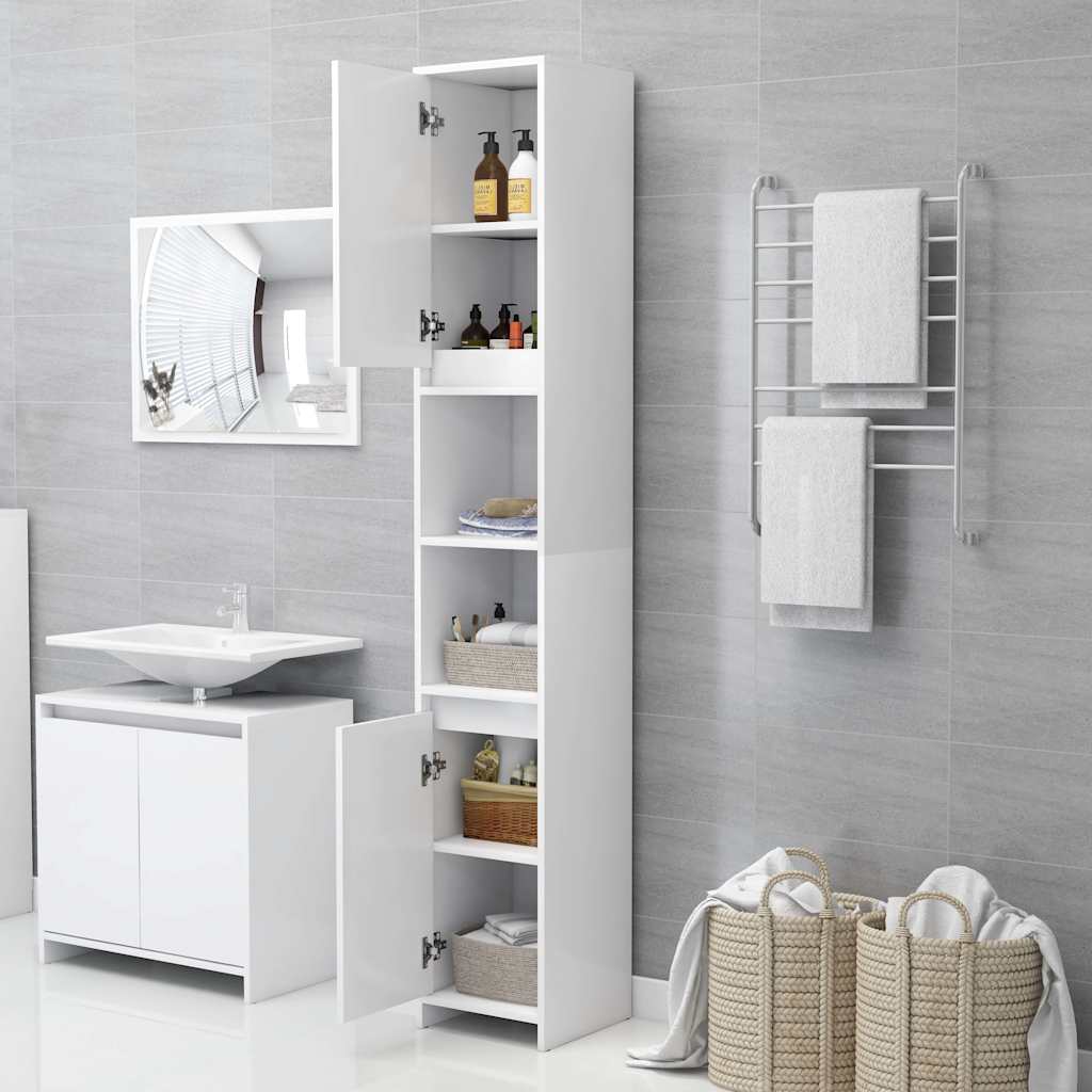 3 Piece Bathroom Furniture Set White Engineered Wood