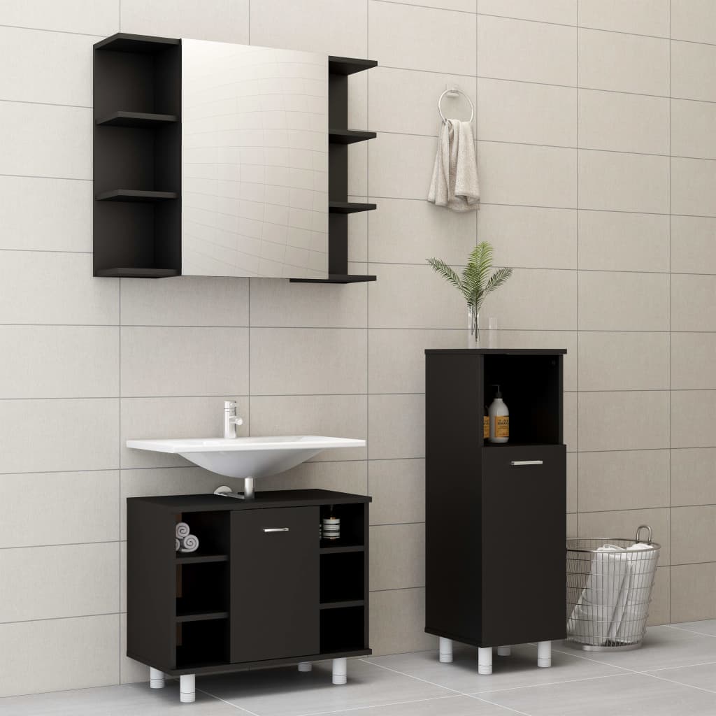 vidaXL 3 Piece Bathroom Furniture Set Black Engineered Wood