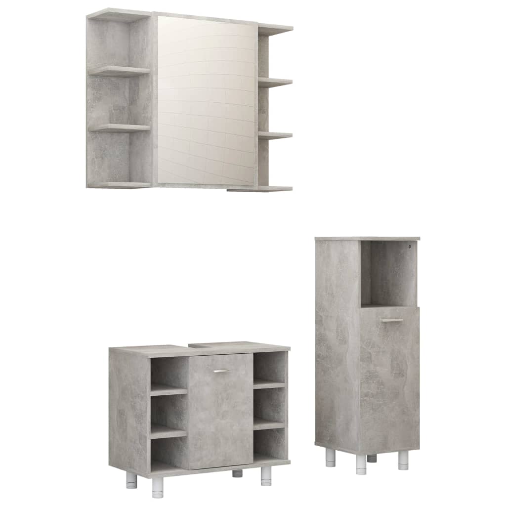 vidaXL 3 Piece Bathroom Furniture Set Concrete Grey Engineered Wood