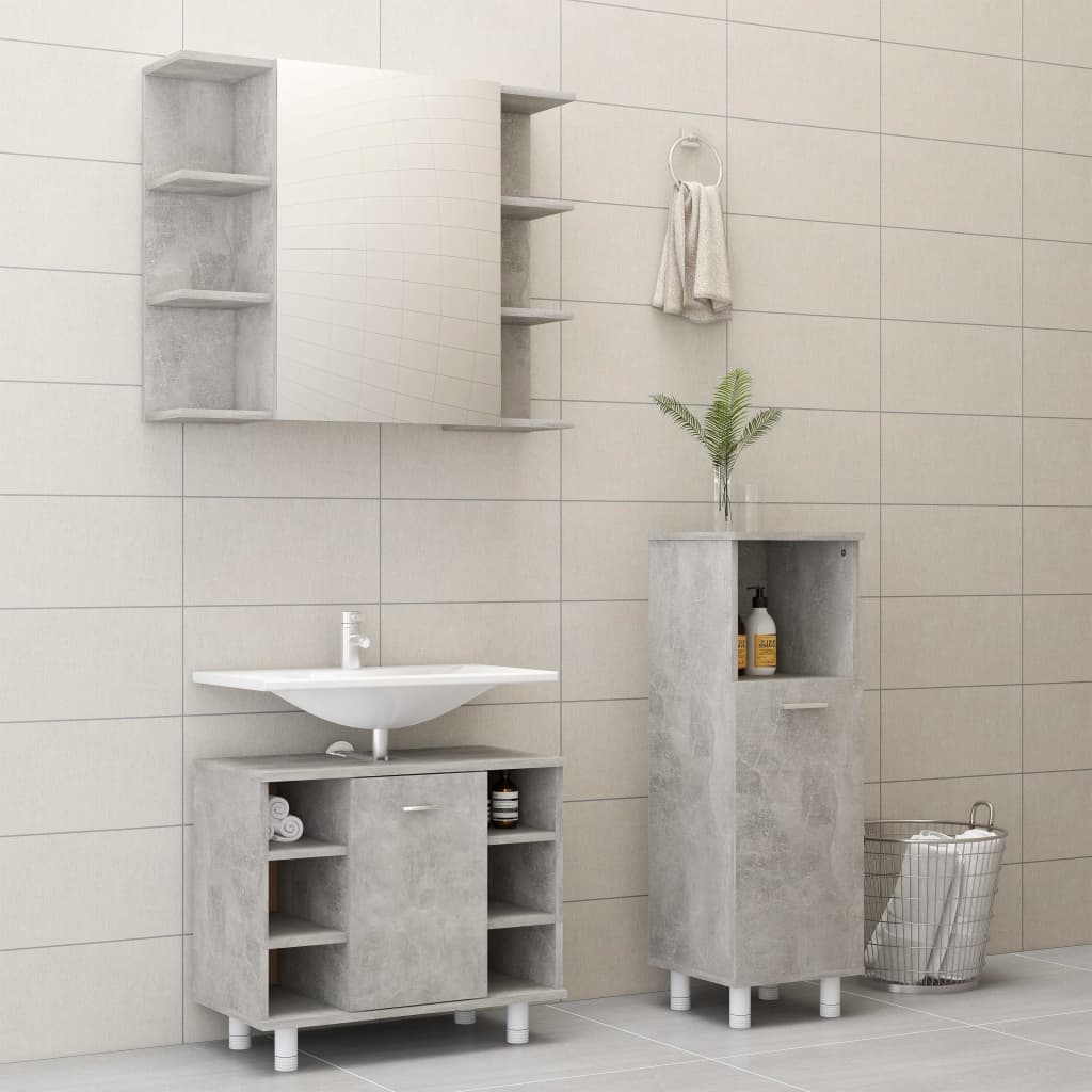 vidaXL 3 Piece Bathroom Furniture Set Concrete Grey Engineered Wood