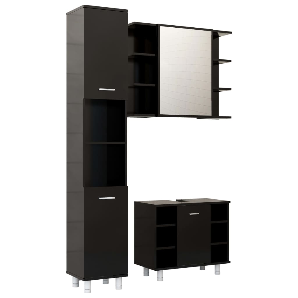 vidaXL 3 Piece Bathroom Furniture Set Black Engineered Wood