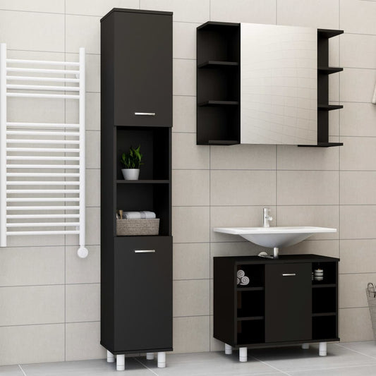 vidaXL 3 Piece Bathroom Furniture Set Black Engineered Wood