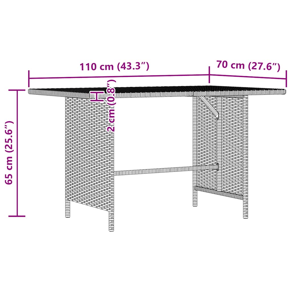 Dining Table | Grey | PE rattan, Powder-Coated Steel | Medium