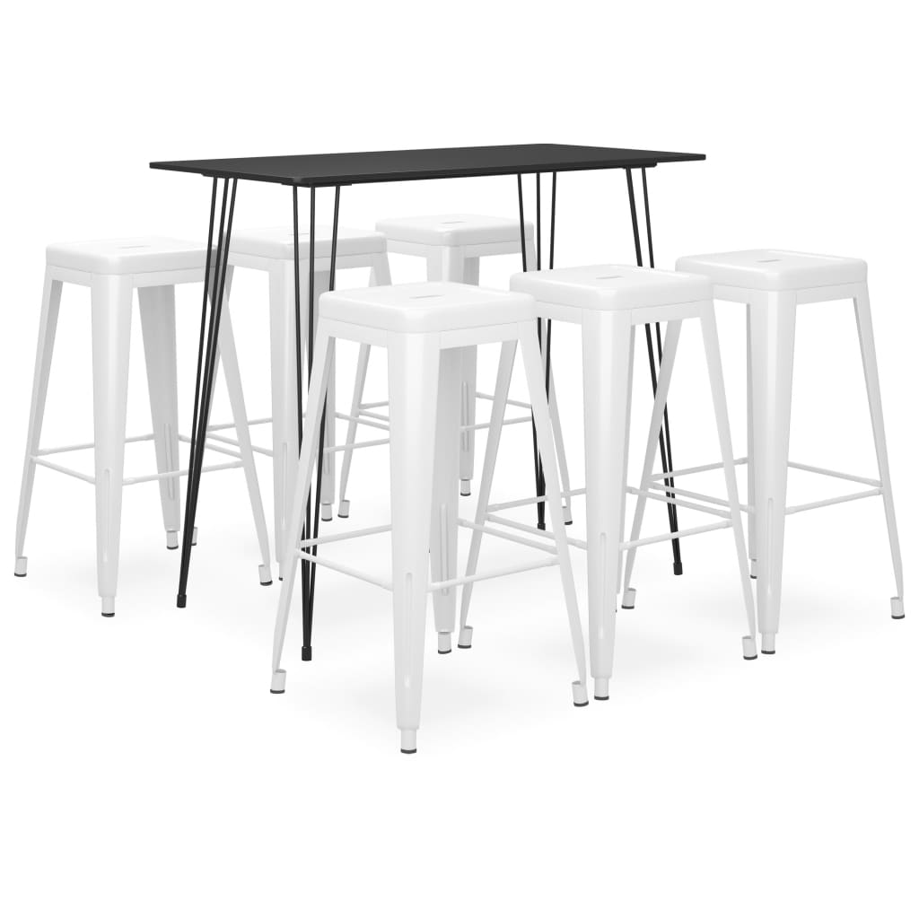 vidaXL 7 Piece Bar Set Black and White